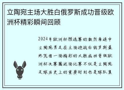 立陶宛主场大胜白俄罗斯成功晋级欧洲杯精彩瞬间回顾